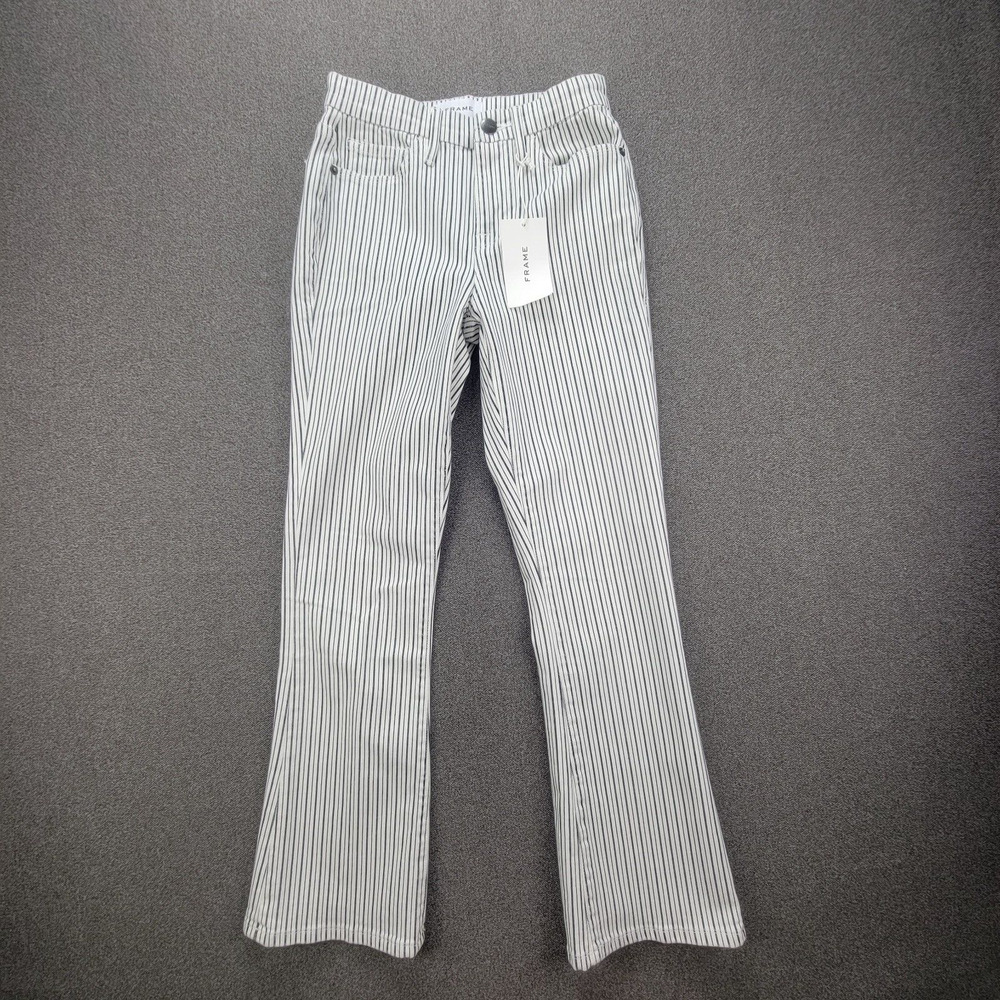 Frame 25 Black White Stripe Le Crop Mini Boot Cut Mid Rise Pants